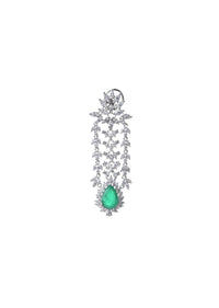 92.5 Sterling Silver Dangler With Emerald Drop And Uncut Faux Diamonds