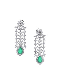92.5 Sterling Silver Dangler With Emerald Drop And Uncut Faux Diamonds