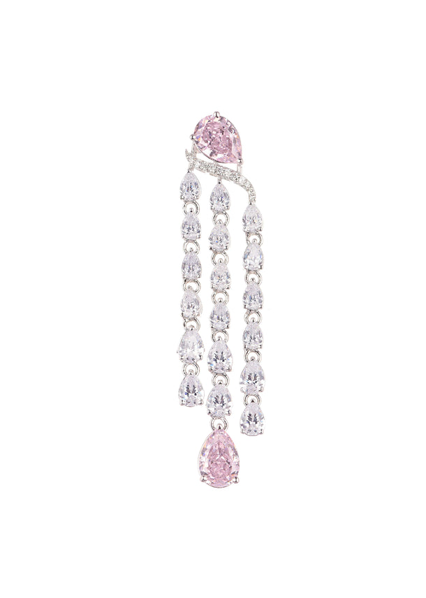 92.5 Sterling Silver Danglers Studded With Pink Synthetic Stones