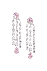 92.5 Sterling Silver Danglers Studded With Pink Synthetic Stones
