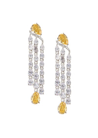 92.5 Sterling Silver Danglers With Lab Diamonds And Yellow Gold Pear Shaped Synthetic Stone