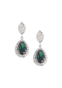 92.5 Sterling Silver Danglers With Emerald Green Synthetic Stone In Pear Shape