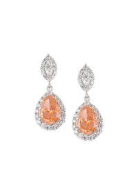 92.5 Sterling Silver Danglers With Champagne Orange Synthetic Stone In Pear Shape