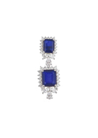 92.5 Sterling Silver Danglers With Sapphire Blue Synthetic Stone In Rectangular Shape