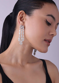 Silver Finish Danglers Studded With Uncut Faux Diamonds
