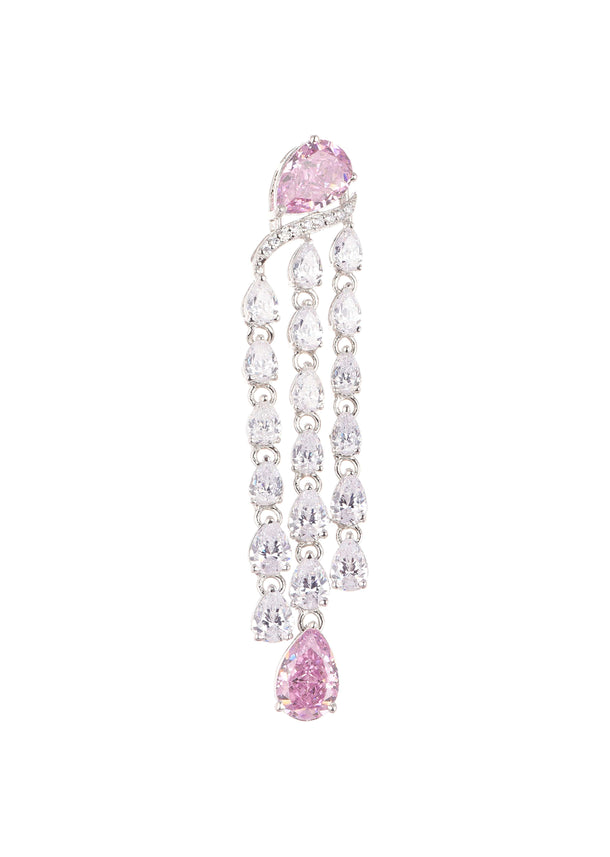 92.5 Sterling Silver Danglers With Lab Diamonds And Pink Pear Shaped Synthetic Stone
