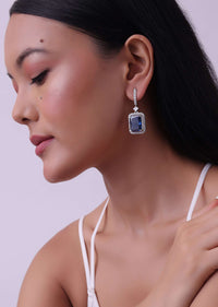 92.5 Sterling Silver Danglers With Lab Diamonds And Blue Sapphire Synthetic Stones