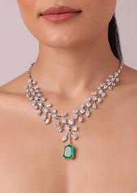92.5 Sterling Silver Emerald Drop Pendant Necklace Set