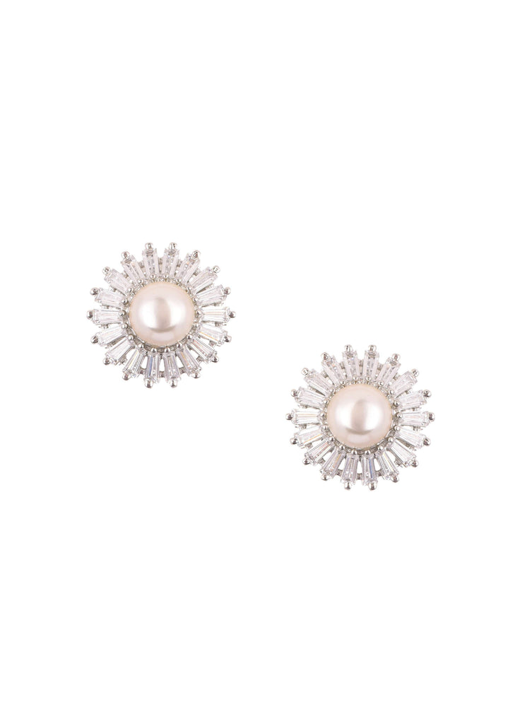 92.5 Sterling Silver Floral Studs with White Pearls