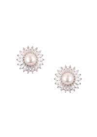92.5 Sterling Silver Floral Studs with White Pearls