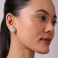 92.5 Sterling Silver Floral Studs with White Pearls