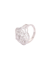 92.5 Sterling Silver Floral Ring with Faux Diamonds