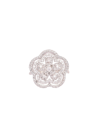 92.5 Sterling Silver Floral Ring with Faux Diamonds