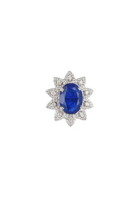 92.5 Sterling Silver Flower Shaped Ring Studded With Oval-Shaped Sapphire Blue Stone