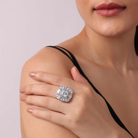 92.5 Sterling Silver Geometric Ring with Faux Diamonds