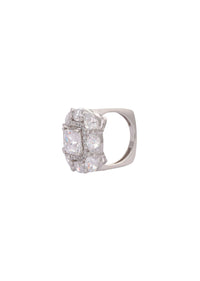 92.5 Sterling Silver Geometric Ring with Faux Diamonds