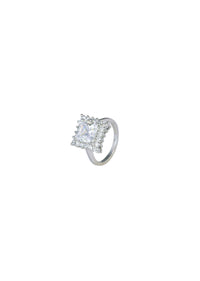 92.5 Sterling Silver Geometric Statement Ring With Zirconia