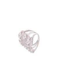 92.5 Sterling Silver Long Ring with Faux Diamonds