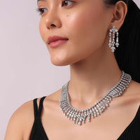 92.5 Sterling Silver Necklace Set with Stone Drops