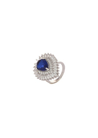 92.5 Sterling Silver Pear Shaped Ring Studded With A Sapphire Blue Synthetic Stone