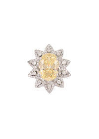 92.5 Sterling Silver Ring Embedded with Yellow Stone And Faux Diamonds