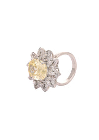 92.5 Sterling Silver Ring Embedded with Yellow Stone And Faux Diamonds