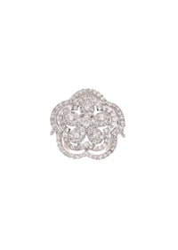 92.5 Sterling Silver Ring Embedded with Faux Diamonds In a Floral Pattern
