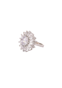 92.5 Sterling Silver Ring with Faux Diamonds In a Floral Design