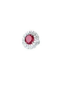 92.5 Sterling Silver Ring Studded With A Ruby And Faux Diamonds
