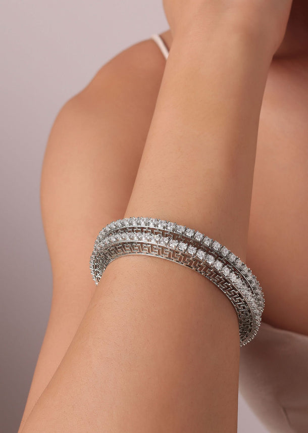 92.5 Sterling Silver Studded Bangles With Zirconia Stones Set of 2