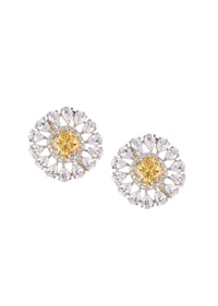 92.5 Sterling Silver Studs With Medium Yellow Gold Synthetic Stone