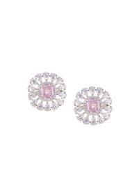 92.5 Sterling Silver Studs Adorned With Pink Synthetic Stone In Square Shape