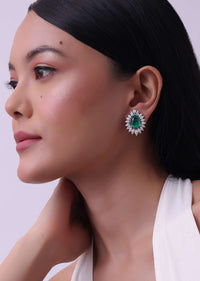 92.5 Sterling Silver Studs With Emerald Green Synthetic Stone