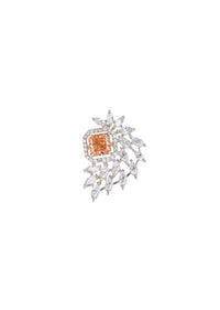 92.5 Sterling Silver Studs With Champagne Orange Synthetic Stone And Lab Diamonds