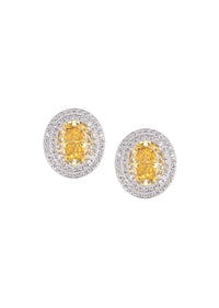 92.5 Sterling Silver Studs With Golden Yellow Synthetic Stone In Oval Shape