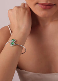 92.5 Sterling Silver Bracelet With Green Stones
