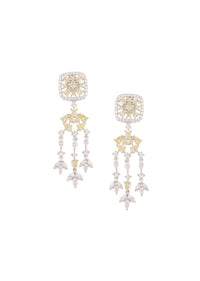 92.5 Sterling Silver Two Tone Danglers with Faux Diamond
