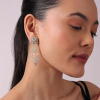 92.5 Sterling Silver Two Tone Danglers with Faux Diamond