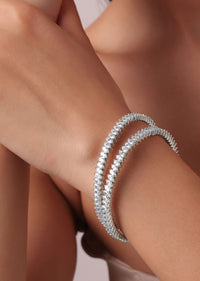 92.5 Sterling Silver White Zirconia Bangles Set of 2