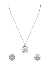 92.5 Sterling Silver Zirconia Floral Pendant Necklace