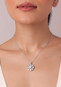 92.5 Sterling Silver Zirconia Floral Pendant Necklace