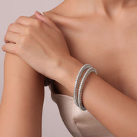 Zirconia 92.5 Sterling Silver Studded Bangles Set of 2