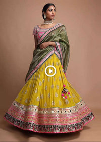 Lemon Yellow Lehenga Choli With Heavy Mirror And Gotta Work Border