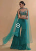 Teal Sharara And Crop Top Set With Colorful Resham, Cut Dana And Moti Embroidered Spring Blooms