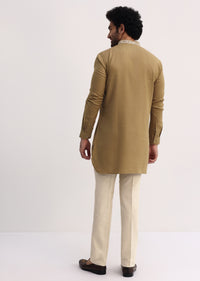 Beige Resham Work Kurta Set For Men