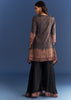 Black Satin Paisley Print Kurta Sharara With Cut Dana Embroidery