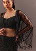 Black Embroidery Fish Cut Lehenga With Embroidered Blouse And Cape