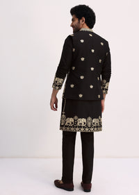 Black Gold Foil Apllique Work Kurta Jacket Set