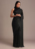 Black Satin Stone And Diamond Embroidered Saree