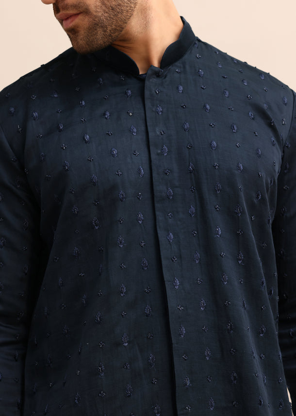 Blue Cutdana Work Kurta Set For Men